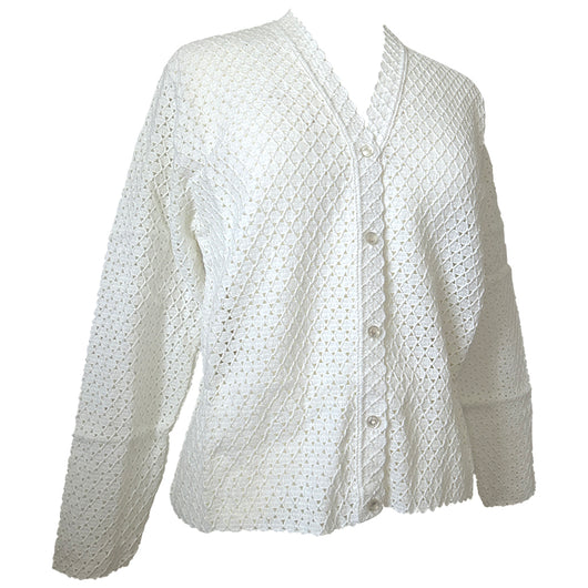 Unworn vintage 1960s white courtelle knit St Michael cardigan