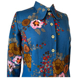 Steel blue 1970s beagle collar floral day dress