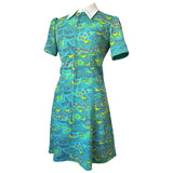 Psychedelic 1960s contrast collar zip front day dress
