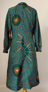 Pine green abstract firework print vintage 1970s day dress