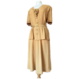 Amber yellow rayon art deco belted 1940s day dress