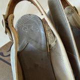 Pale grey suede 1940s peep toe slingback high heeled shoes