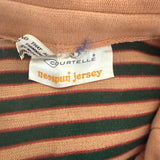 Tan, forest green and terracotta stripe vintage 1970s maxi dress