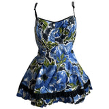 Slix vintage 1950s blue and green floral cotton bathing suit set dress and knickers