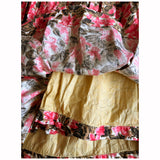 Robe de jour à jupe complète en coton floral rose et marron vintage des années 1950