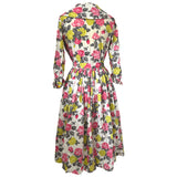 Pink and yellow rose print cotton 1950s vintage shirtwaister dress