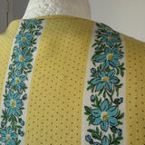 Lemon and blue floral cotton belted 1950s day dress with sunray pleat skirt