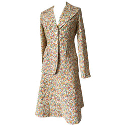 Costume jupe et blazer en coton floral des années 1970 sur mesure Reldan