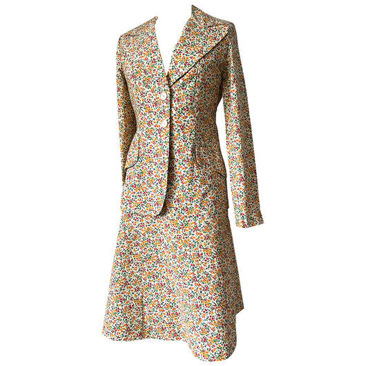 Reldan tailored floral cotton 1970s skirt and blazer suit