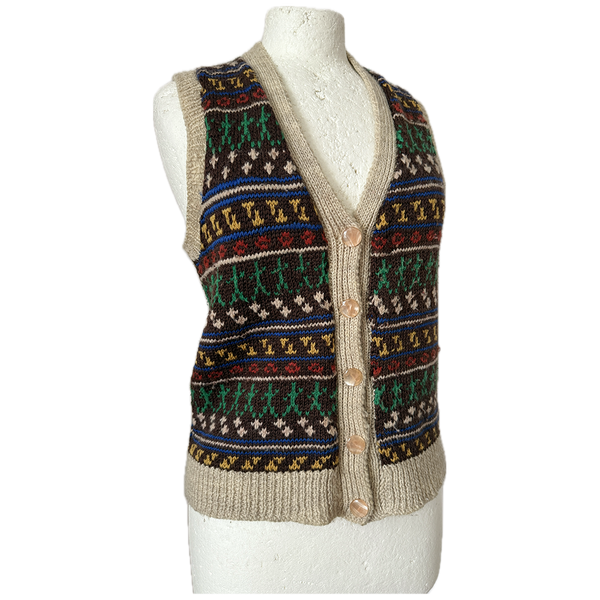Original 1940s hand knitted colourful Fair Isle waistcoat