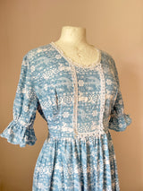 Wedgwood blue and white cotton vintage 1960s prairie maxi dress