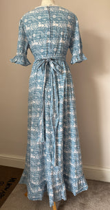 Wedgwood blue and white cotton vintage 1960s prairie maxi dress