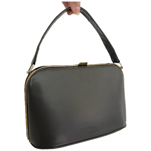 Stormy grey vinyl art deco 1940s vintage box handbag