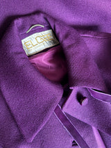 Elgee of London plum purple wool 1960s vintage coat with velvet trim and ties