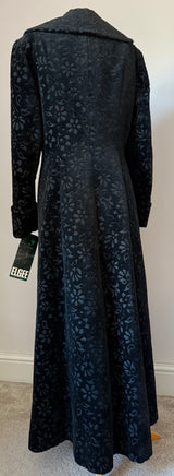 Unworn and tagged Elgee vintage 1960s/70s black chenille tapestry maxi coat