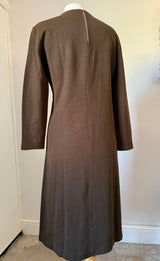 Chocolate brown jersey acrylic unworn vintage 1970s dress with starburst motifs