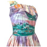 Watercolour sailboat print cotton vintage 1950s day dress