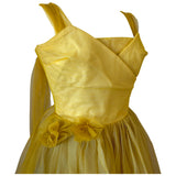 Robe de soirée vintage en maille superposée jaune doré des années 1950