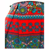 Jupe maxi folky en coton floral paisley rouge et bleu vintage du début des années 1970
