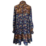 Wallis two-tone floral early 1970s beagle collar smock dress
