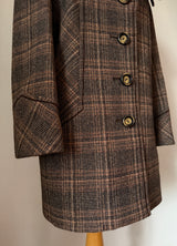 Harella brown plaid check vintage 1970s coat with oversized lapels