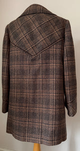 Harella brown plaid check vintage 1970s coat with oversized lapels