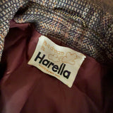 Harella brown plaid check vintage 1970s coat with oversized lapels