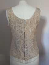 Iridescent cream art deco vintage beaded and sequinned 1950s wool top