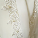 Sheer white chiffon vintage 1980s flower applique blouse