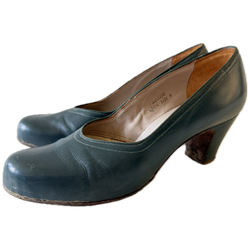 Pine green leather vintage 1940s babydoll heeled shoes UK 6