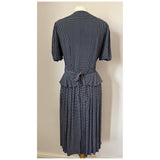 Navy and white check rayon 1940s peplum day dress