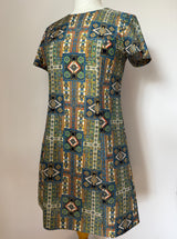 Tile print vintage 1960s short sleeved mini dress