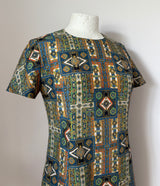 Tile print vintage 1960s short sleeved mini dress
