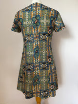 Tile print vintage 1960s short sleeved mini dress