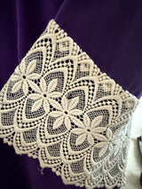 Deep purple cotton velvet vintage 1960s mini dress with lace trim cuffs