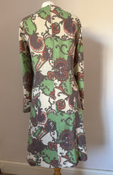 Jade green, brown and white paisley knit psychedelic unworn vintage 1960s day dress