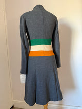 Stormy grey mod colourblock waist unworn 1960s day dress