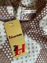 Geometric pattern knitted brown and cream vintage 1960s belted dress