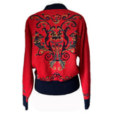 Red intarsia patterned vintage 1980s knitted cardigan