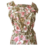 Square neckline vintage 1950s belted floral cotton day dress