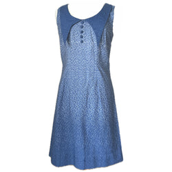Blue cotton vintage 1960s shift dress with statement collar