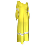 Bright sunshine yellow vintage 1960s crochet trim maxi dress