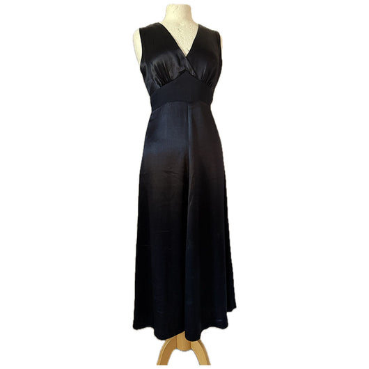 Black satin vintage 1970s Chelsea Girl cocktail dress