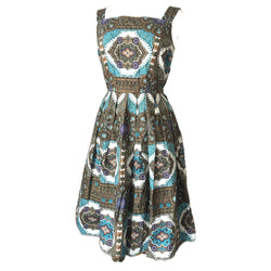 Vintage earthy tones 1950s cotton summer dress