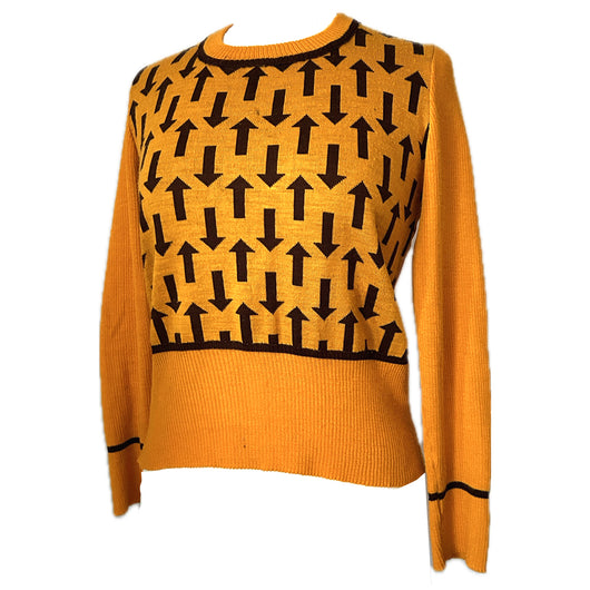 Amber orange and brown vintage 1970s novelty arrow patterned jumper