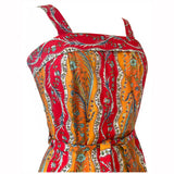 Robe de soleil vintage des années 1970 à imprimé floral en coton rouge vif et orange
