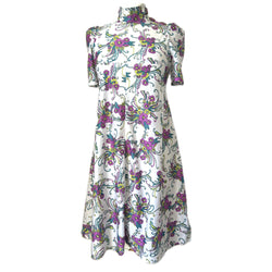 Psychedelic floral vintage 1960s puff sleeved day dress