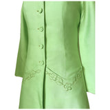 Apple green vintage 1960s mod embroidered mini dress and jacket suit