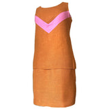 Wallis orange and pink chevron stripe moygashel two piece mod 1960s skirt suit