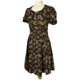 Autumn flowers vintage 1970s puff sleeved floral tea dress